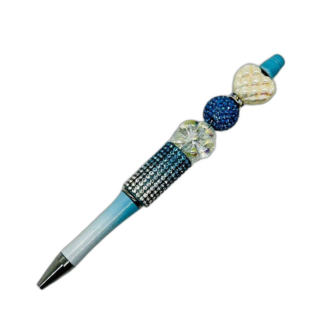 Unique Handmade Blue Ombre Iridescent Crystals Beaded Pen